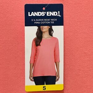 Land's End Women's Pima Cotton Tee Size S Pink Soft Cottagecore  Boho Casual NEW